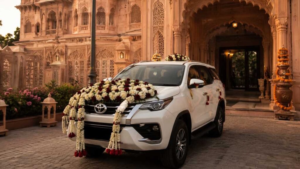 Decorated wedding car rental in Jaipur for bridal and baraat use